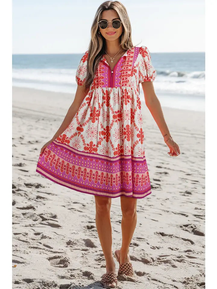 🌺 Boho Breeze Mini Dress – Bold, Bright & Back to School Ready