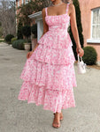 🌸 Daisey Floral Print Cake Layered Chiffon Slip Dress
