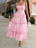 🌸 Daisey Floral Print Cake Layered Chiffon Slip Dress
