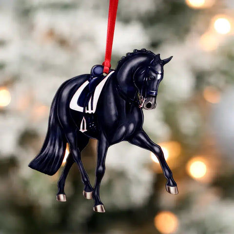 🖤 Black Dressage Horse Ornament – Half Pass