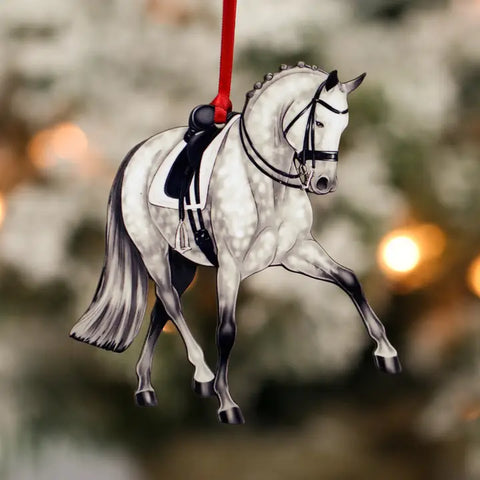 🐎 Gray Dressage Horse Ornament – Half Pass