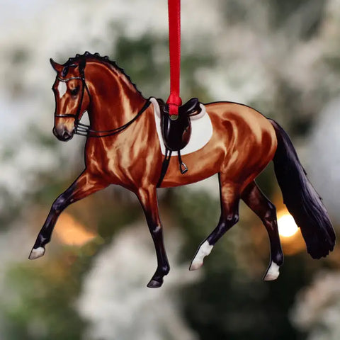 🤎 Bay Dressage Horse Ornament – Half Pass