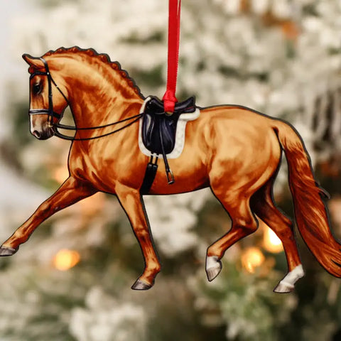 🧡 Chestnut Dressage Horse Ornament – Extended Trot