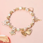 🎀 Enamel Bow & Heart Charm Stretch Bracelet 💖