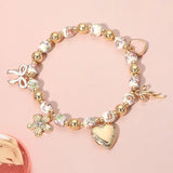 🎀 Enamel Bow & Heart Charm Stretch Bracelet 💖