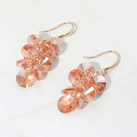 ✨ Faceted Stone Cluster Dangle Earrings – Dust Pink ✨