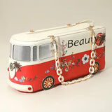 Faux Leather Floral Beauty Bus Chain Strap Bag — Red 🚌