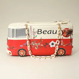 Faux Leather Floral Beauty Bus Chain Strap Bag — Red 🚌
