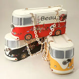 Faux Leather Floral Beauty Bus Chain Strap Bag — Black 🚌
