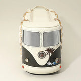 Faux Leather Floral Beauty Bus Chain Strap Bag — Black 🚌