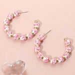 🌸 Floral Ceramic Ball Beaded Hoop Earrings 🌸