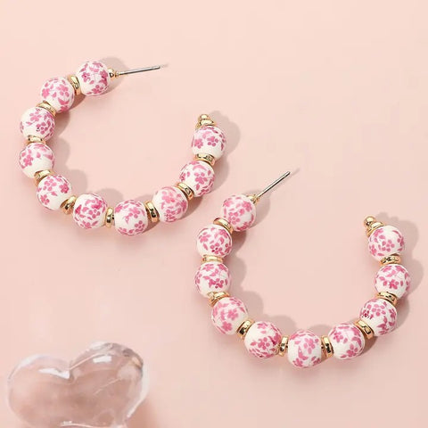 🌸 Floral Ceramic Ball Beaded Hoop Earrings 🌸