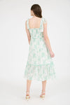 💗 Floral Smocked Sweetheart Ruffle Trim Midi Dress