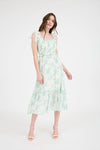 💗 Floral Smocked Sweetheart Ruffle Trim Midi Dress