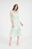 💗 Floral Smocked Sweetheart Ruffle Trim Midi Dress