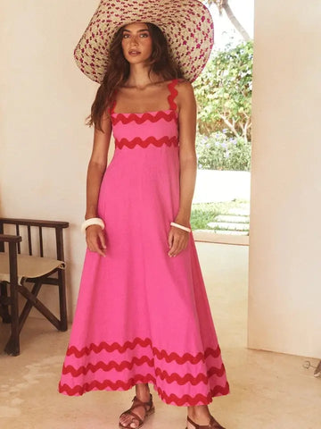 🌺 Floral Wave Suspender Maxi Dress