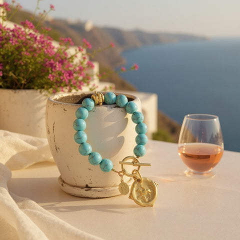 🌿 Genuine Turquoise Intaglio Equestrian Bracelet