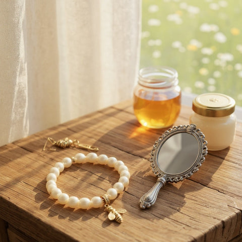 Gold Bee on Genuine Freshwater Pearl Bracelet