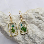 🌿 Gold-Plated Dried Flower Earrings – Green