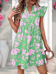 💚 Pink Blossom Flutter-Sleeve Tiered Mini Dress – Fresh, Feminine & Full of Vixen Spirit-Limited Edition