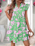 💚 Pink Blossom Flutter-Sleeve Tiered Mini Dress – Fresh, Feminine & Full of Vixen Spirit-Limited Edition