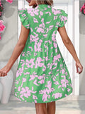 💚 Pink Blossom Flutter-Sleeve Tiered Mini Dress – Fresh, Feminine & Full of Vixen Spirit-Limited Edition