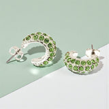 🍃 Sweet Briar Sparkling Huggie Earrings – Green & Silver