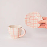 ☕Handmade Ceramic Mug & Coaster Set – Plaid Pink