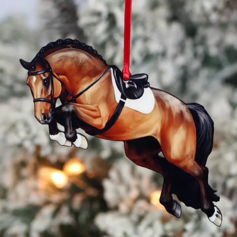 🎁 Jumping Horse Ornament – Bay Hunter Equestrian Christmas Gift