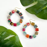 🟩 Kantha Dotted Square Hoops – Bold Geometry, Global Soul