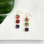 🟢 Kantha Fluid Square Trio Earrings – Minimalist Form, Maximal Impact