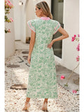 Pink & Green Floral Midi Dress 🌸🌿
