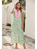 Pink & Green Floral Midi Dress 🌸🌿