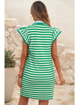 💚 Green & White Striped Split-Neck Dress – Breezy and Bold-Limited Edition