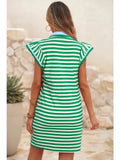 💚 Green & White Striped Split-Neck Dress – Breezy and Bold-Limited Edition