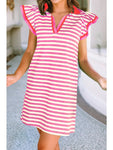 💗 Pink & White Striped Ruffle-Sleeve Dress – Sweet, Sporty, and Bold-Limited Edition