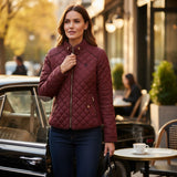 🍷 Suede Piping Detail Quilted Jacket – Dark Wine