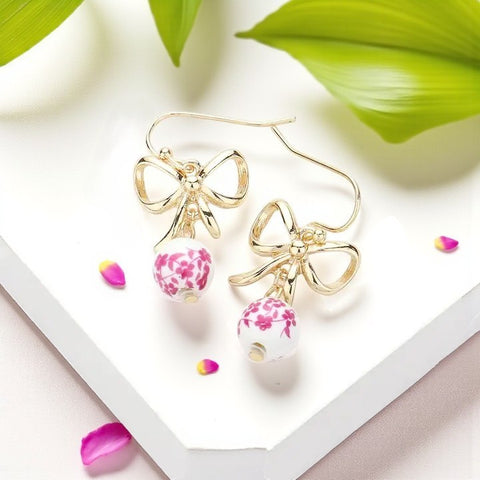 🎀 Sweet Briar Bow & Bloom Earrings – Classic Charm, Campus Chic
