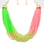 Necklace & Matching Earrings - Pink & Green Beaded