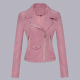 💗 Solid Color Motorcycle Short Slim Suede Jacket – Pink