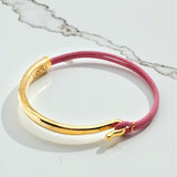 💗 Pink Leather + Gold-Plated Bangle Bracelet