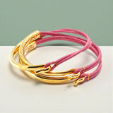💗 Pink Leather + Gold-Plated Bangle Bracelet