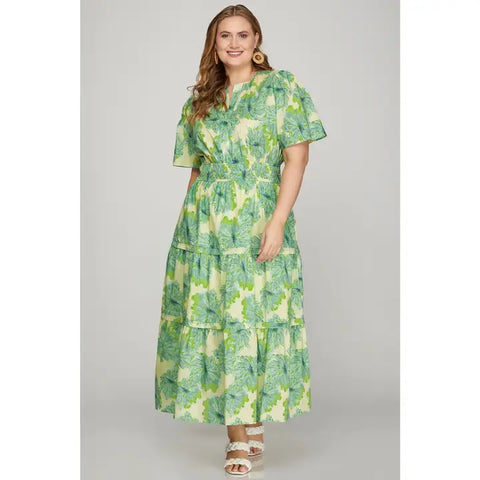 ✨ Plus Woven Floral Print Midi Dress