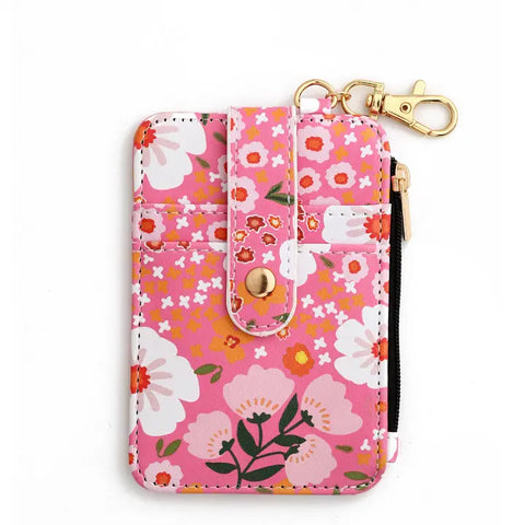 🌸 Deep Pink Floral Keychain Wallet