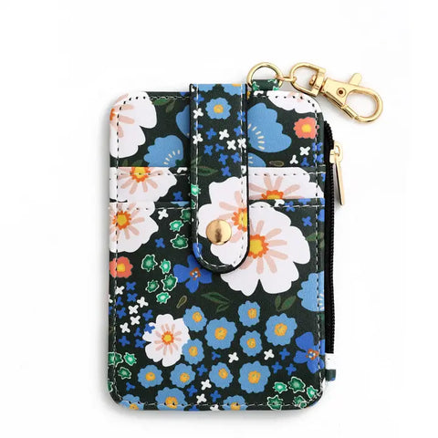 🌌 Navy Floral Keychain Wallet