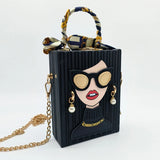 Retro Beauty Pattern Crossbody Bag- Black