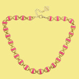🌸 Sweet Briar Enamel Basket Necklace – Bubble Gum Pink & Gold