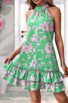 🌿 Spring Summer Green Halter Floral Dress-Limited Edition
