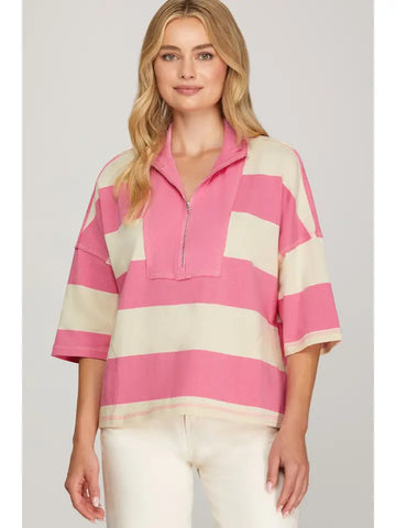 💗 Stripe Knit Boxy Top – Pink & Cream