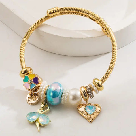 💙Stylish Stainless Steel Bracelet with Crystal Charms – Blue